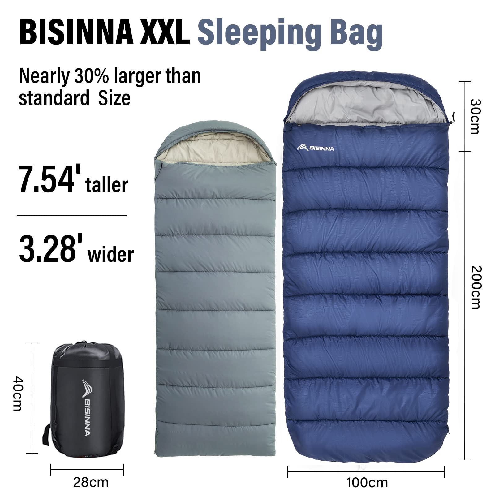 Bisinna Xxl Sleeping Bag(90.55X39.37) For Big And Tall Adults,3-4 Seasons Plus Size Warm And Comfortable Waterproof Lightweight