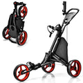 ULTIMATE 3 Wheel Golf Push Cart, Aluminum Folding Golf Walking Push Cart w/Elastic Strap, Umbrella & Cup Holder, Scoreboard Stor