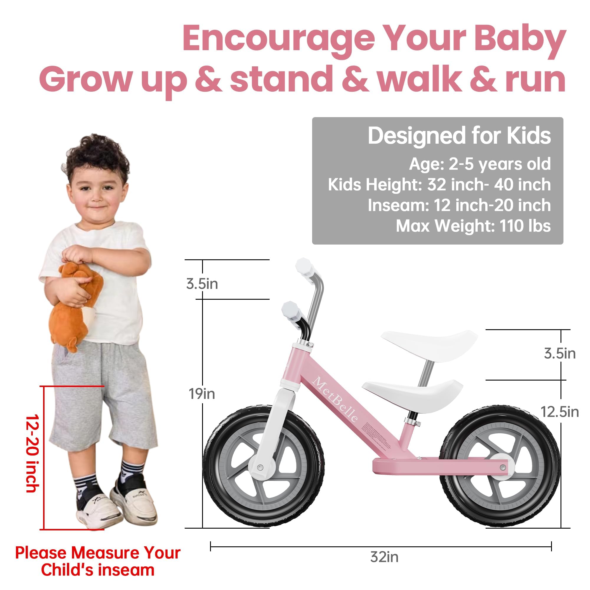 Balance Bike For Age 2 To 5 Years Baby,Colorful Lighting Toddler First Bicycle, 12-Inch Ride On Trainer Toys For Children,Kids S
