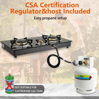 Besnerg Propane Stove 3 Burner Gas Stove, 34000 Btu High-Efficiency Auto Ignition Tempered Glass Lpg Cooktop With Csa Regulator