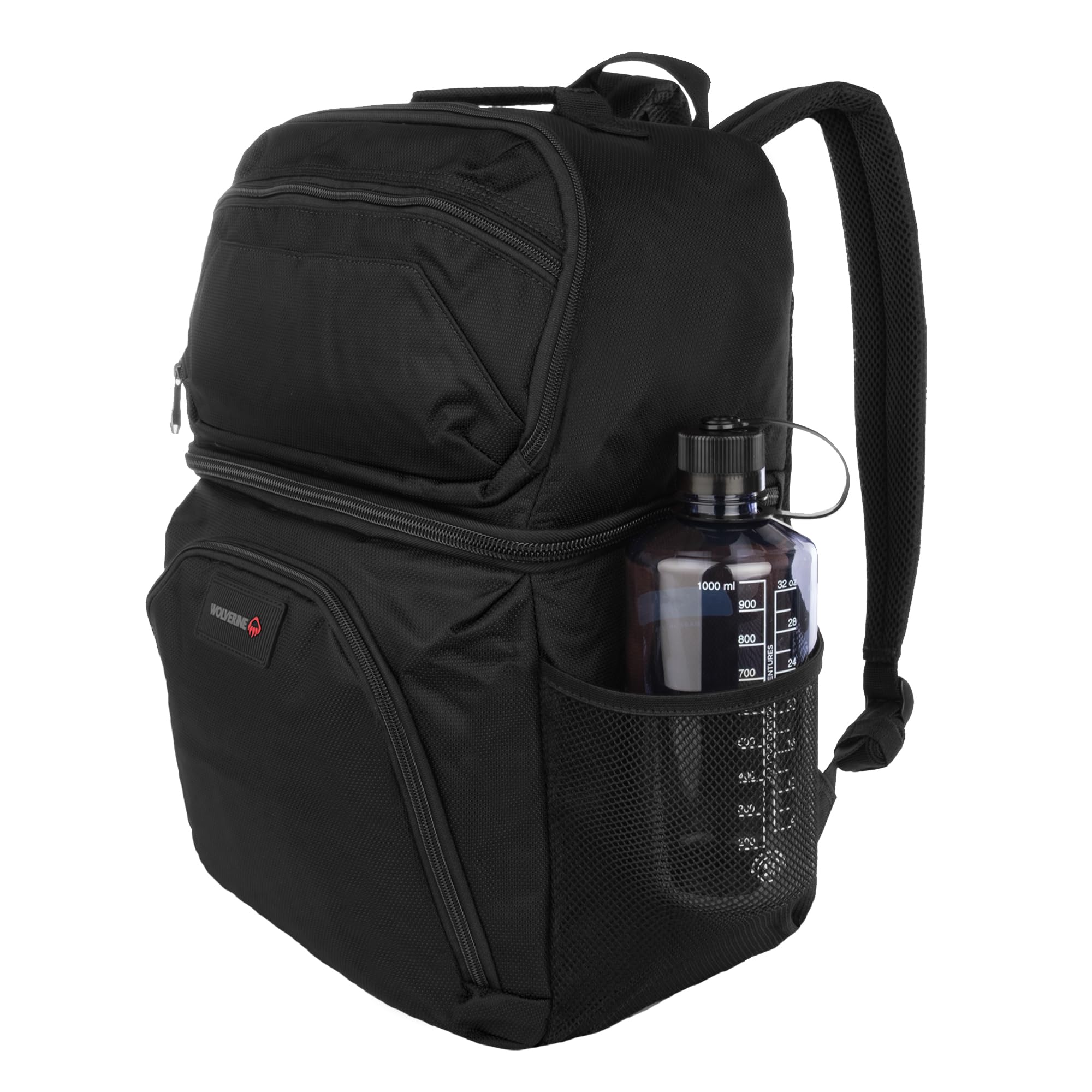 WOLVERINE 36 Can Cooler Backpack with Durable Nailhead Nylon, Dual Compartment Cooler & Dry Storage, Padded Mesh Back Panel, & E