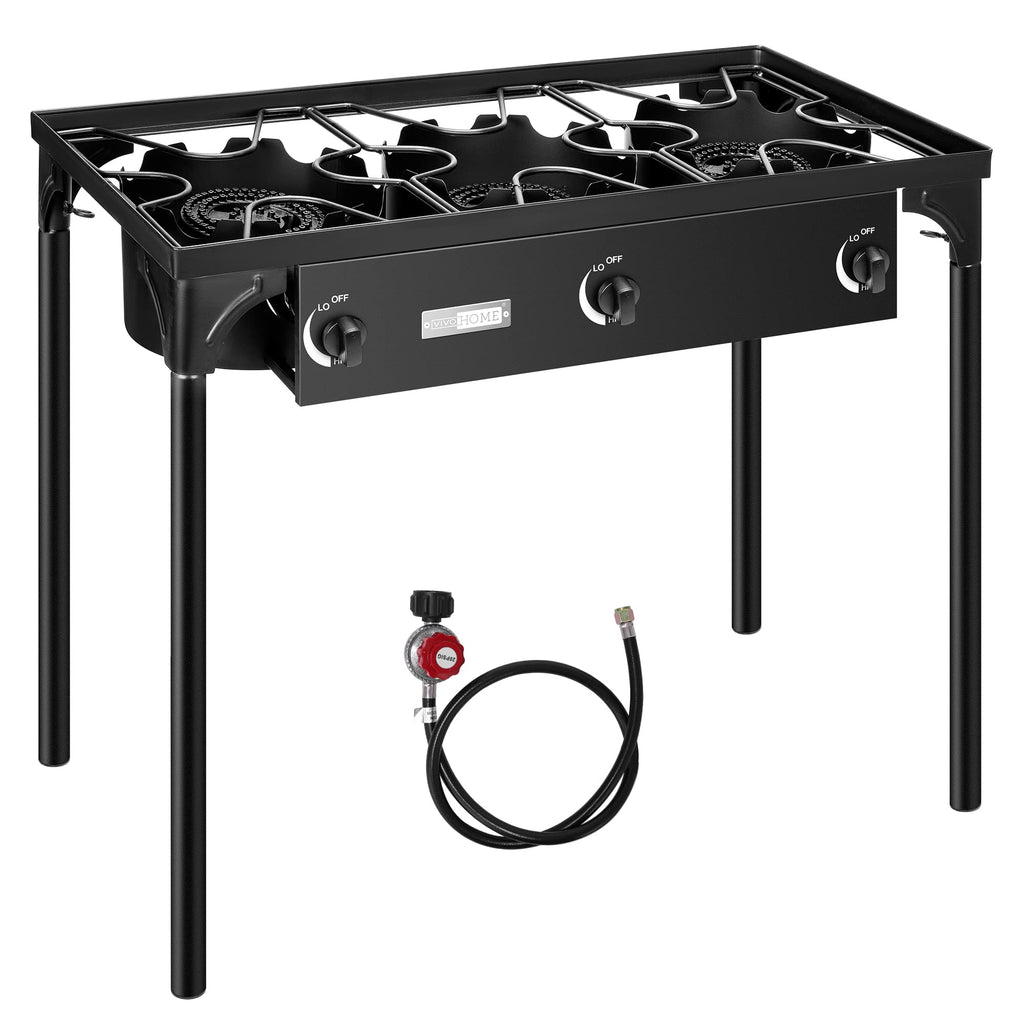 Vivohome Outdoor 3-Burner Stove, Max. 225,000 Btu/Hr, Heavy Duty Tri-Propane Cooker With Detachable Legs Stand For Camping Cooko
