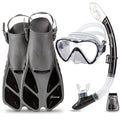 Seavenger Diving Dry Top Snorkel Set with Trek Fin, Single Lens Mask and Gear Bag, L/XL - Size 9 to 13, Gray/Black
