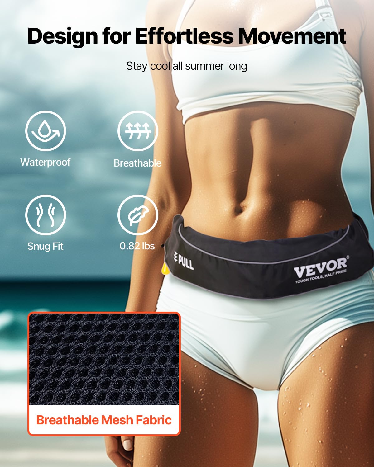 Vevor Manual Inflatable Belt Pack For Adults, 105N Buoyancy, Over 80 Pounds And Up To 59 In Waist Adjustable, Inflatable Pfd Wai