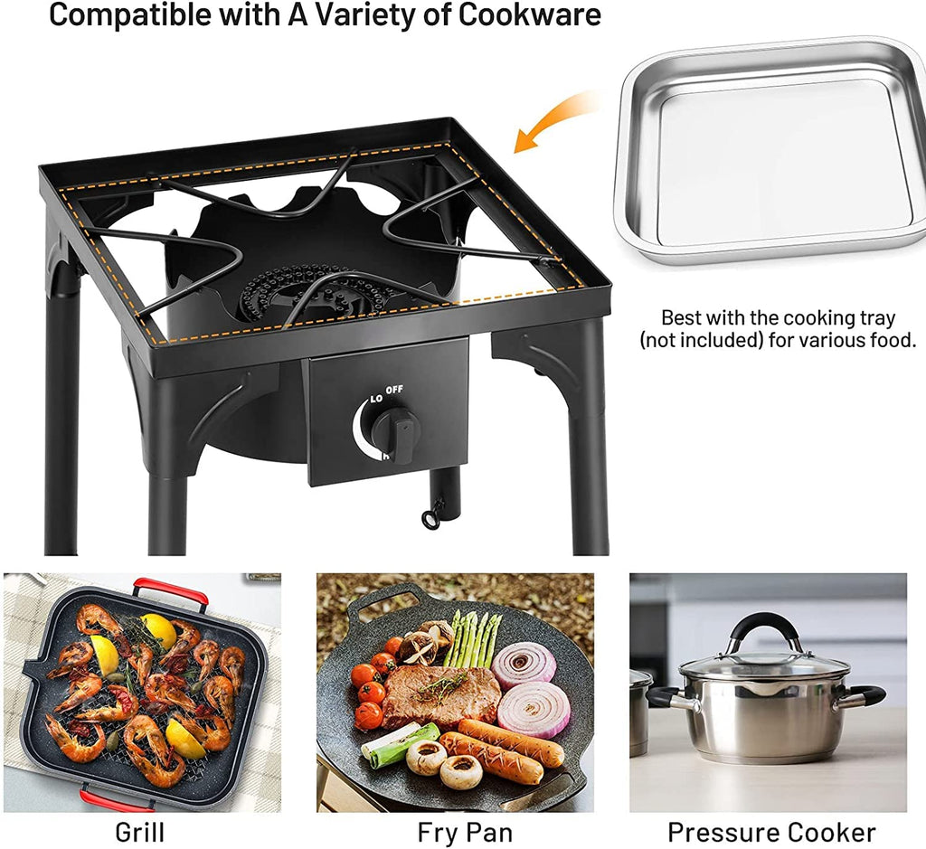 Happygrill Camping Stove Outdoor, High Pressure Single Burner Propane Gas Camp Stove W/Detachable Legs, 100,000 Btu Output, 0-20