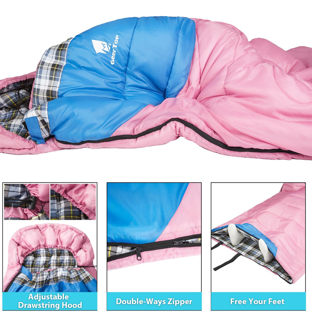 Geertop Backpacking Sleeping Bag Flannel For Big And Tall Adults Lightweight Portable Waterproof Warm Sleeping Bag 4 Season For