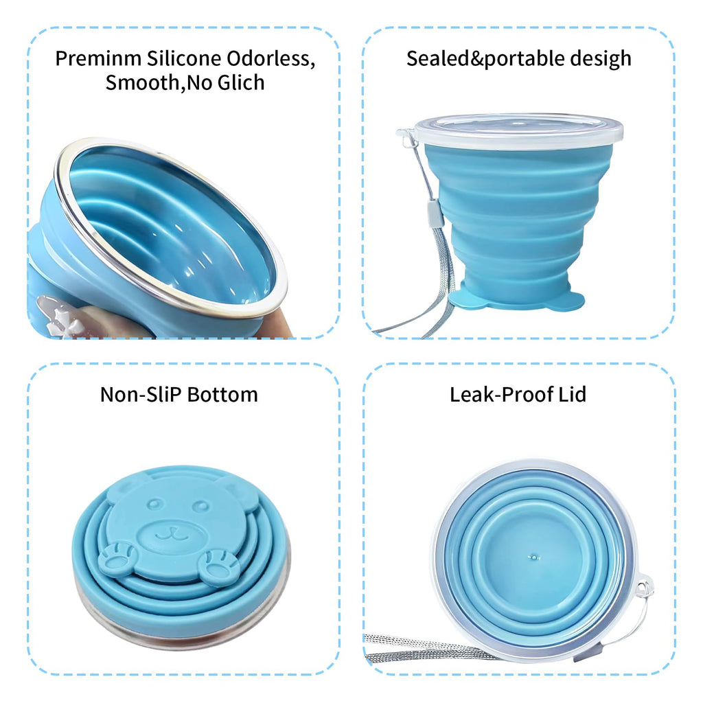 2 Pcs Collapsible Cups, Silicone Collapsible Travelcup, Expandable Folding Camping Drinking Cup With Lids Reusable Small Portabl