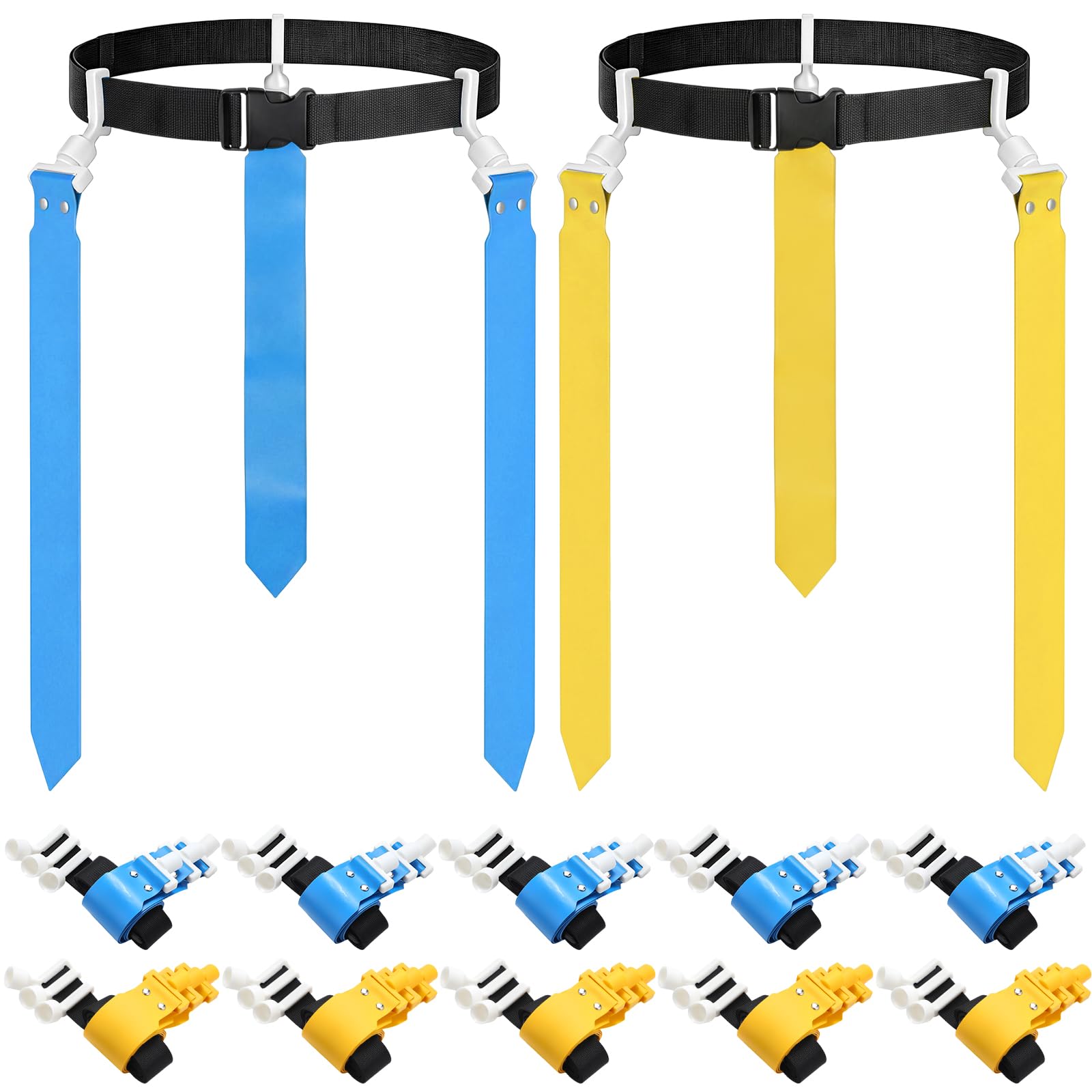 Hungdao 10 Pcs 10/12 Players Flag Football Belts and Flags Adjustable Football Belts for Kids Teens Adults Team Training Sport E