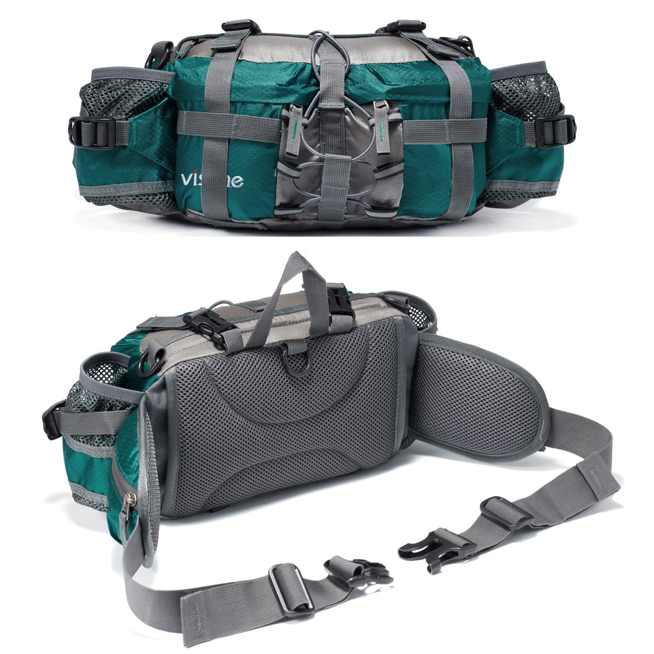 Bp Vision Outdoor Fanny Pack Hiking Camping Biking Waterproof Waist Pack 2 Water Bottle Holder Sports Bag for Women and Men Gree