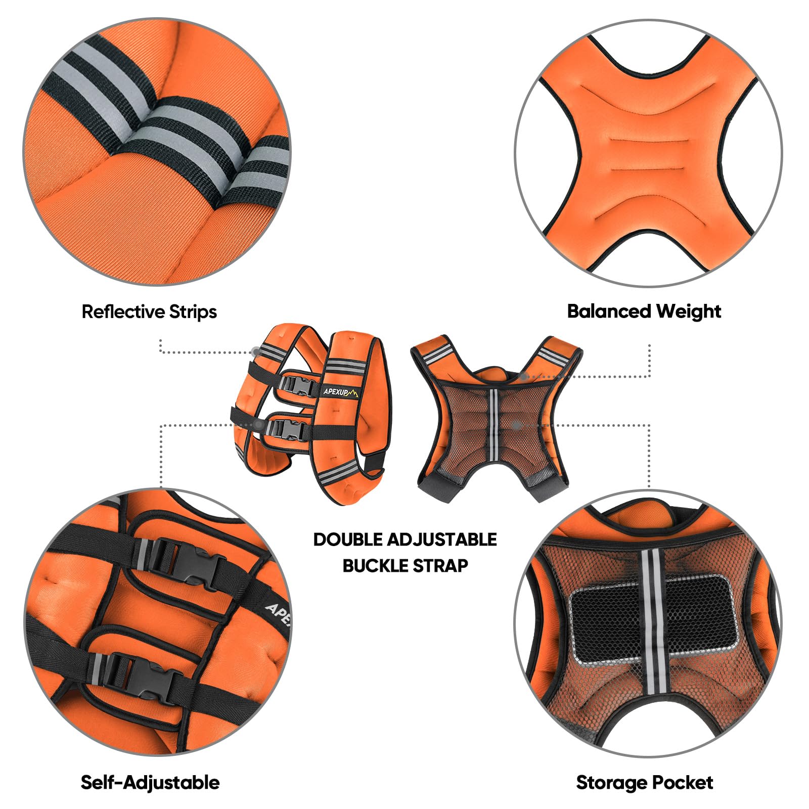 Apexup Weighted Vest With 5Lbs/10Lbs/15Lbs/20Lbs/25Lbs/30Lbs Weights And Reflective Stripe, Weight Vest Men Women For Workout, S