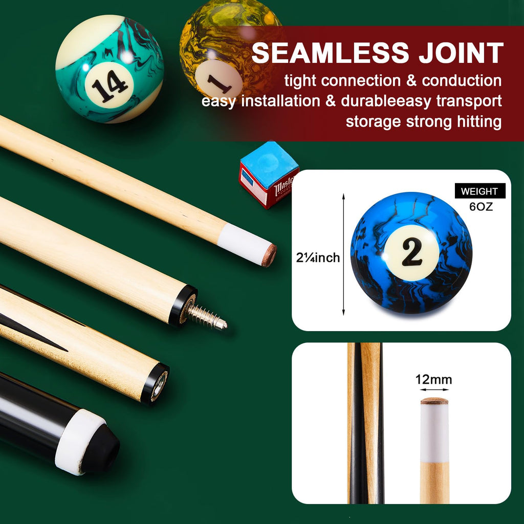 Outus 71Pcs Pools Table Accessories Billiards Balls With Triangle Stand Pool Cue Chalks Cue Spot Sticker Brush(Dark Marble Style