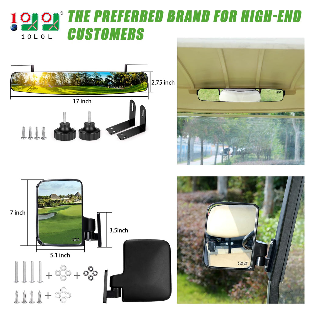 10L0L Newest Golf Cart Folding Side Mirrors And Rear View Mirror 16.5'' Extra Wide Panoramic Golf Cart Mirrors Fits Club Car Ezg