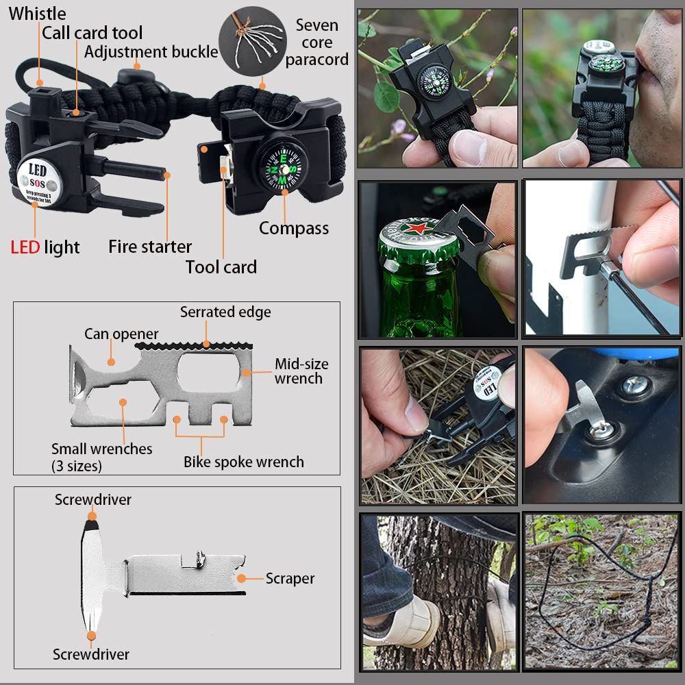 Daarcin Survival Paracord Bracelet,Fire Starter,Waterproof Sos Light, Compass, Whistle, Adjustable Ak87 20 In 1,Outdoor Ultimate