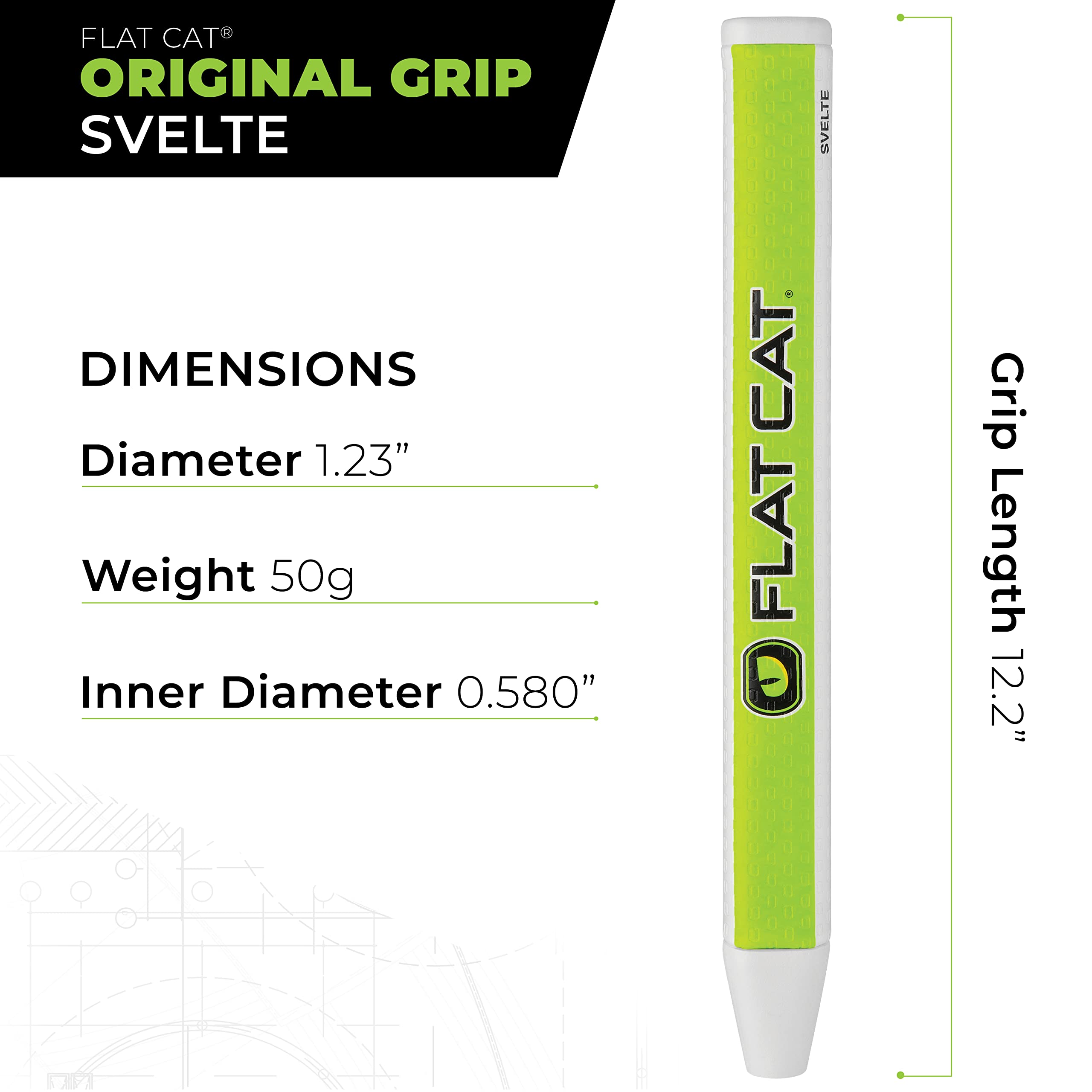 Flat Cat Original Svelte Golf Putter Grips - 1.68'' H X 1.26'' W X 12.2'' L, 1.23    Diameter, Lightweight 50G - Improve Putting