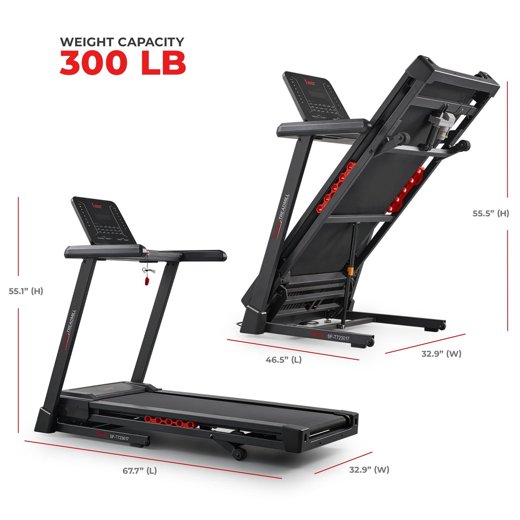 Sunny Health & Fitness Excel Smart Auto Incline/Decline for Home Use, 20    Wide Running and Walking Deck, Flex Shock Suspension