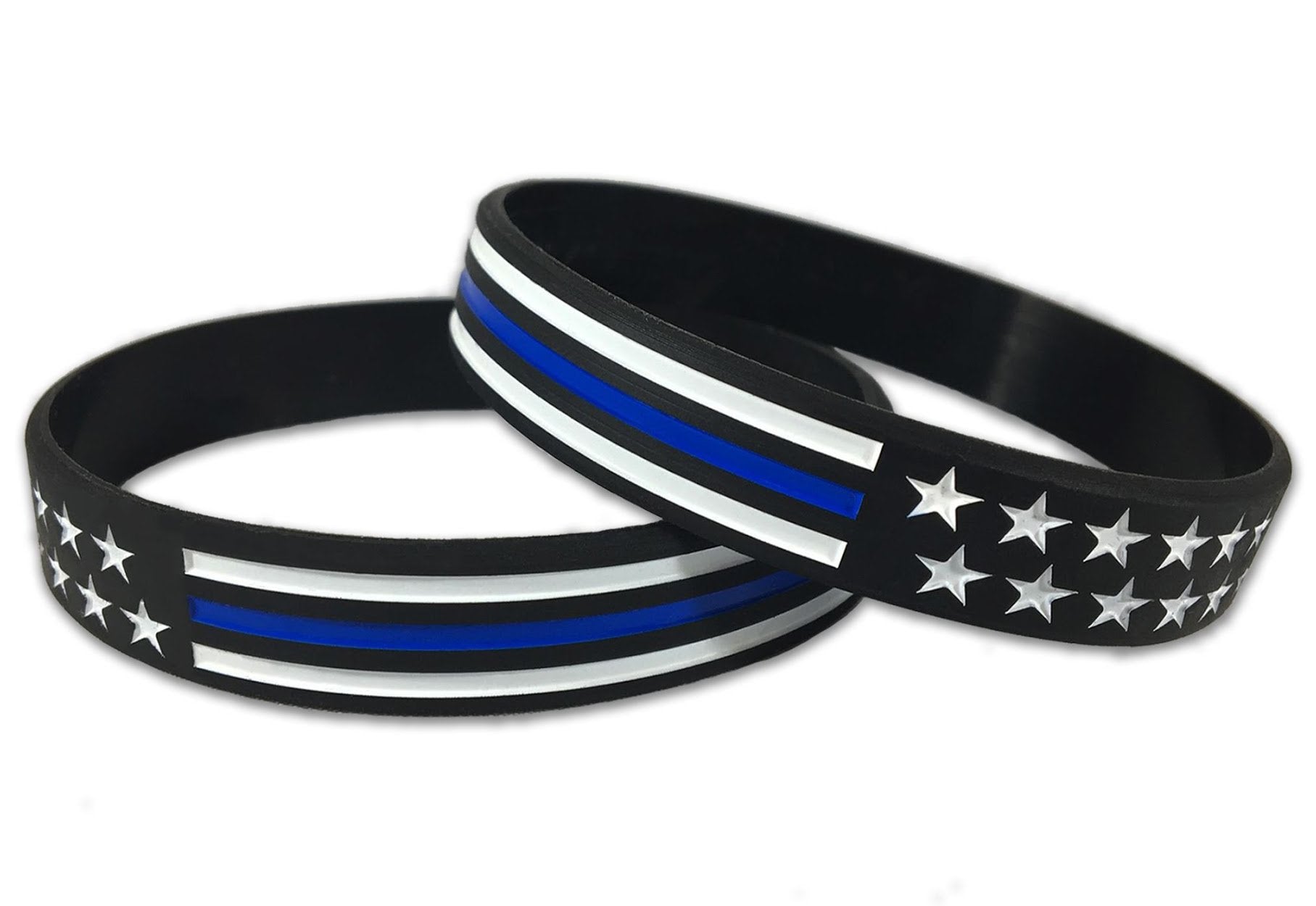 Thin Blue Line American Flag Bracelet (Standard 8'', 2 Pack)