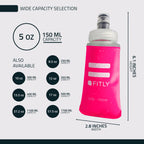 FITLY Soft Flask - 5 oz (150 ml) - Shrink As You Drink Pocket Soft Water Bottle for Hydration Pack/Running Vest - Folding Water
