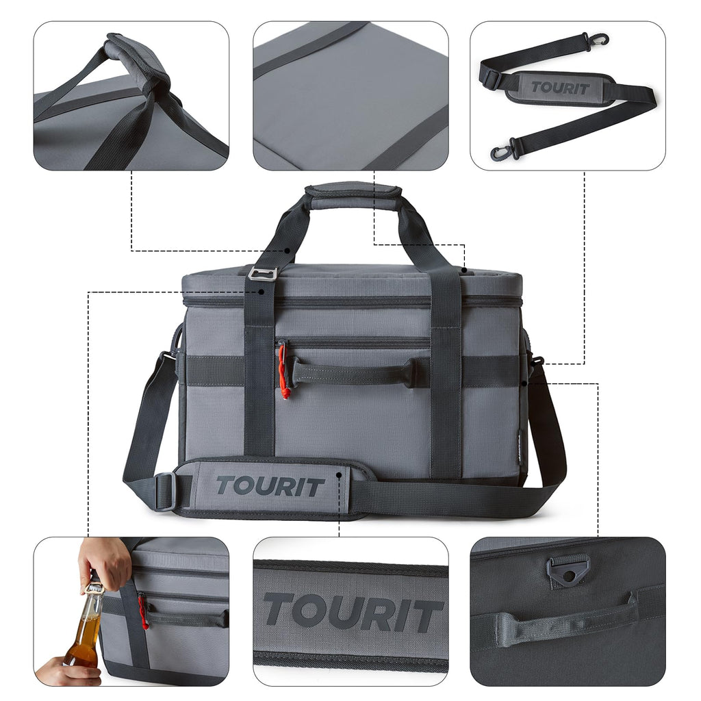 Tourit Cooler Bag 48-Can Insulated Soft Cooler Large Collapsible Cooler Bag 32L Lunch Coolers For Picnic, Beach, Work, Trip, Gre