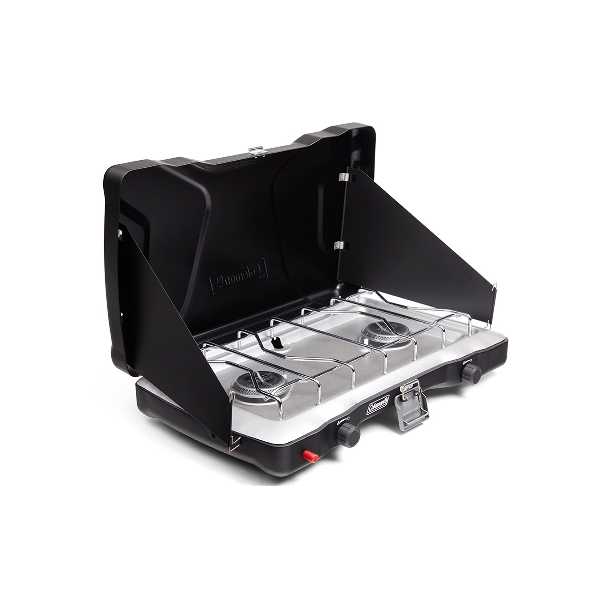Coleman Triton+ Portable 2-Burner Propane Camping Stove, 22,000 Total Btus, Wind Guards, Adjustable Burners, Instant Push-Button