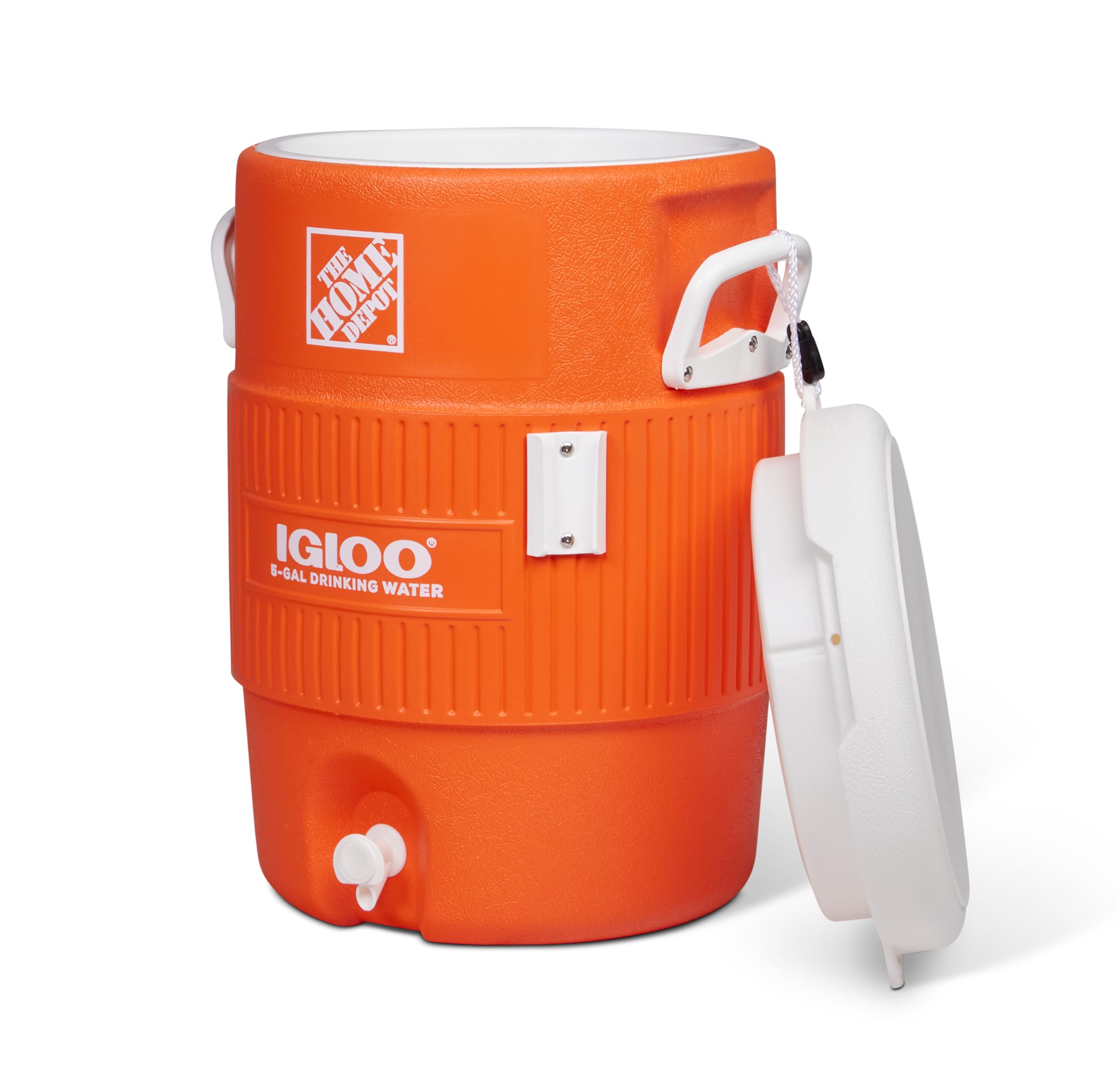 Igloo 5 Gallon Portable Sports Cooler Water Beverage Dispenser With Flat Seat Lid, Insulated Beverage Dispenser, Orange/White