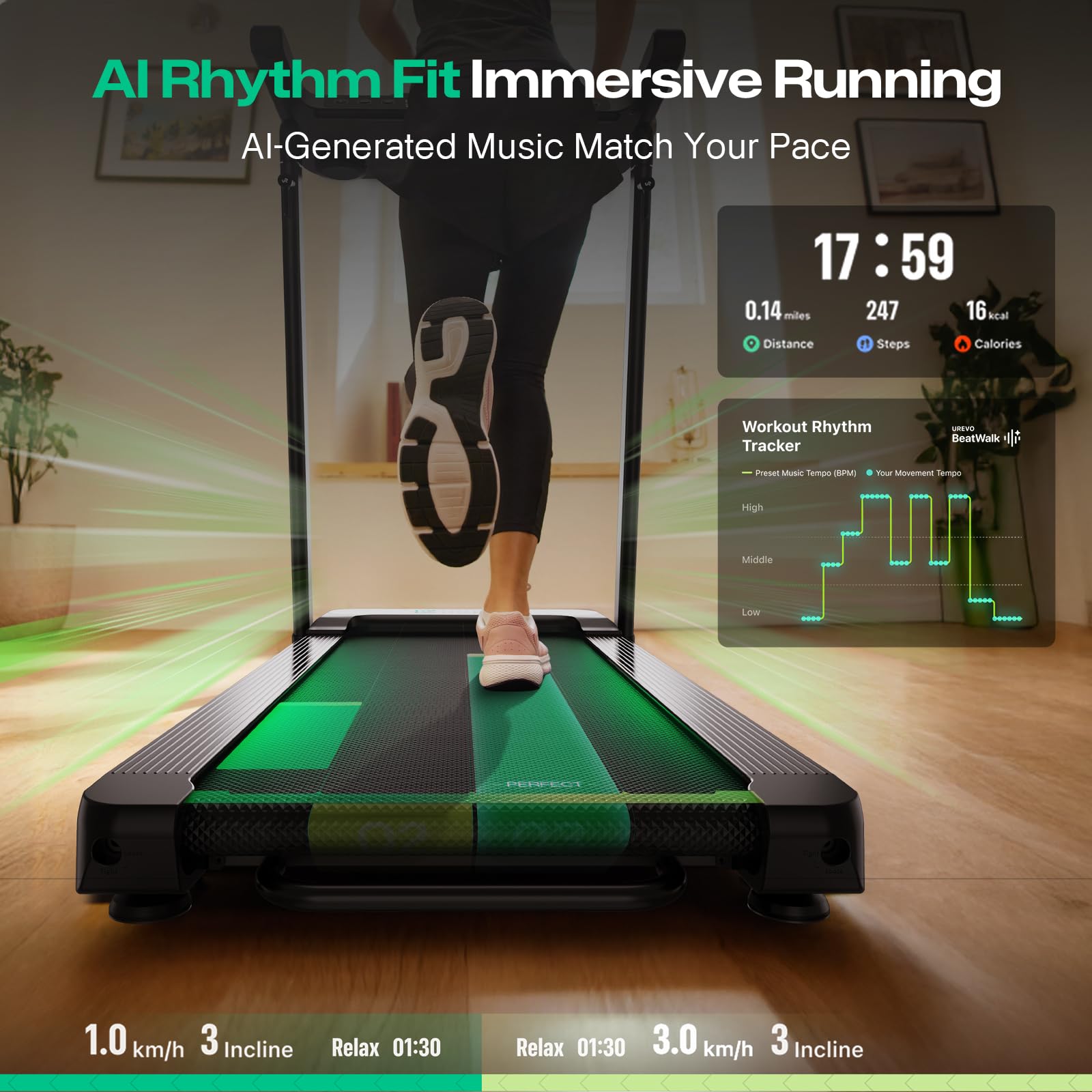 UREVO Smart Treadmill with Height Adjustable Desk Workstation, Compact Foldable Treadmill for Home Office, 9% Auto Incline with
