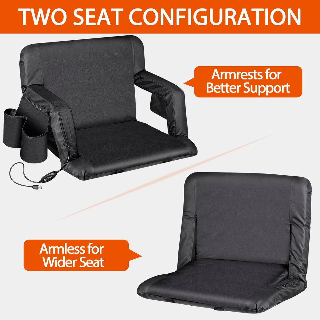 Nova Microdermabrasion Heated Stadium Seats For Bleachers W/Back Support Padded Cushion Portable 2 Pack Reclining Bleacher Seats