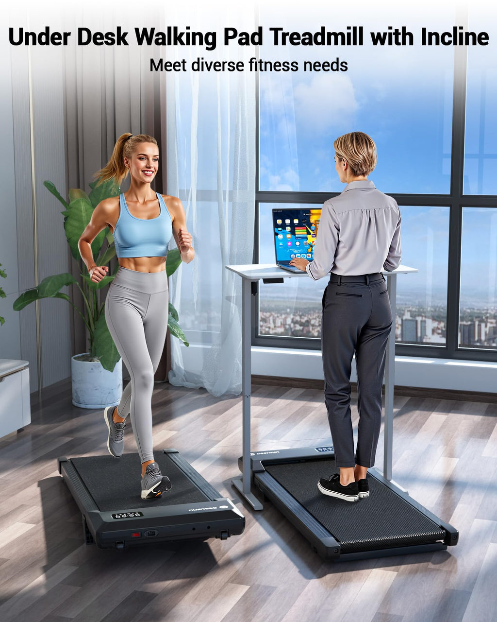 Deerrun 2025 Upgrade Walking Pad - Raceable Smart Under Desk Treadmill With Rewards Program, Quick Setup, 2.5Hp, App/Remote Cont