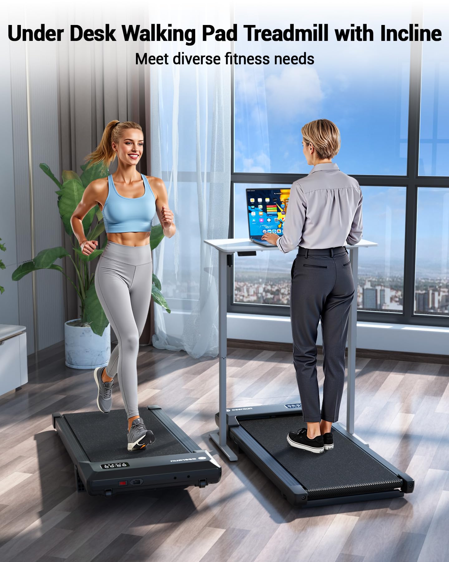 Deerrun 2025 Upgrade Walking Pad - Raceable Smart Under Desk Treadmill With Rewards Program, Quick Setup, 2.5Hp, App/Remote Cont