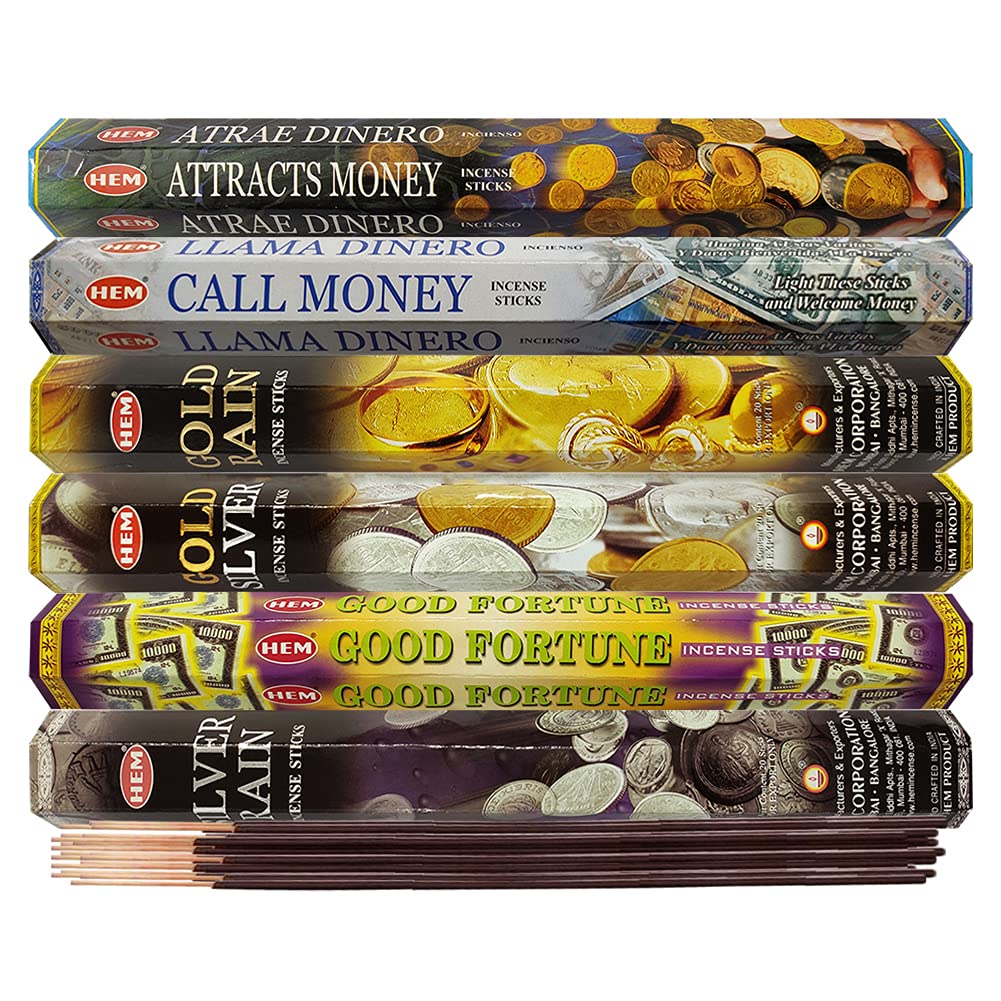 Hem Incense Sticks Variety Pack 29 And Incense Stick Holder Bundle With 6 Money And Good Luck Fragrances