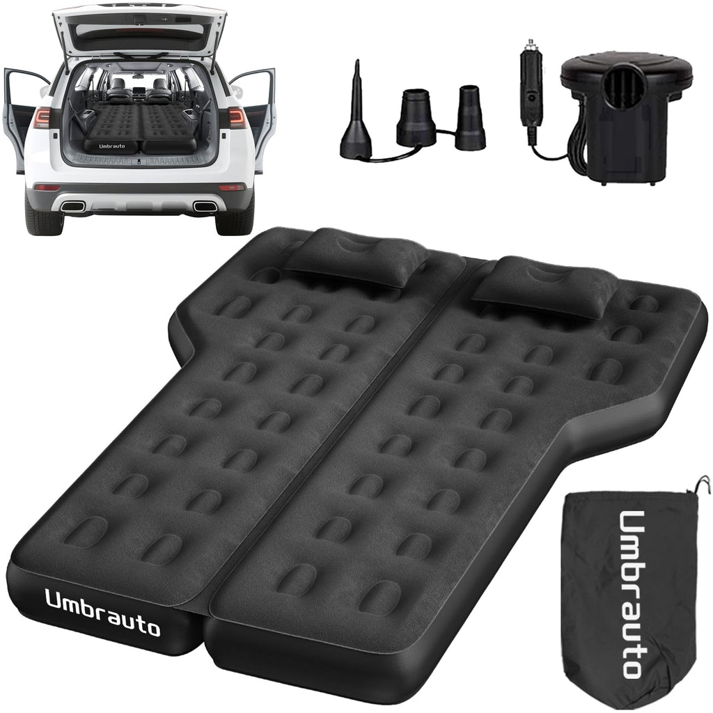 Umbrauto Heavy-Duty Suv Air Mattress W/Quick-Inflate Car Pump| Durable 2-Chamber Inflatable Van Sleeping Bed For Camping & Trave