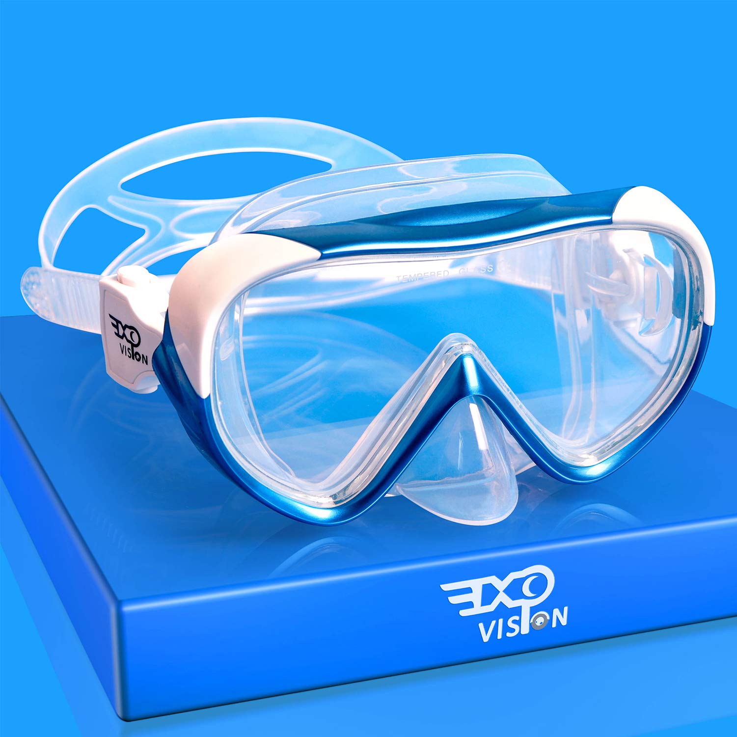 Kids Snorkel Swim Mask, Child Diving Mask Anti-Fog Swim Goggles With Nose Cover For Snorkeling Diving Swimming (Blue)