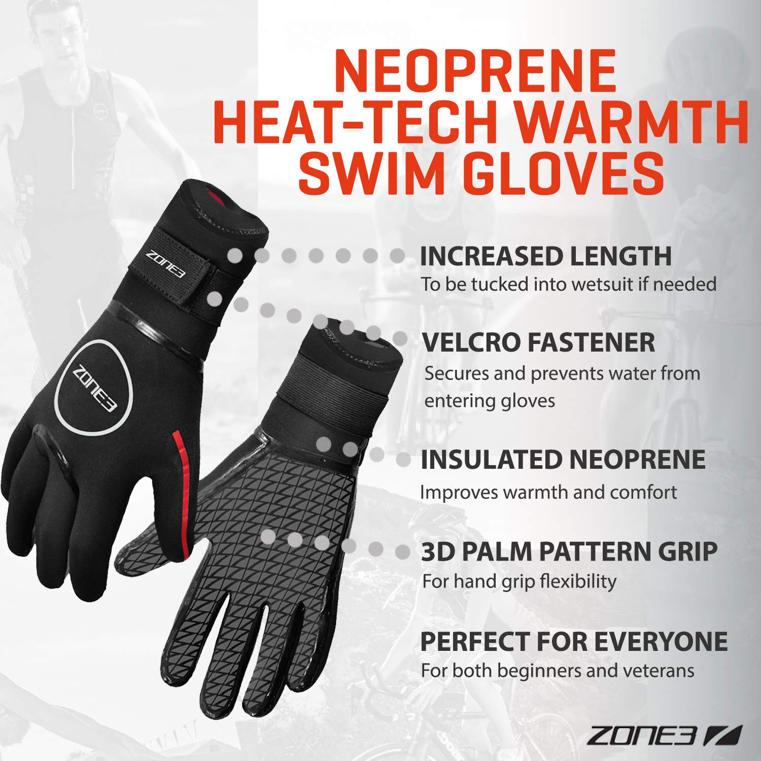 Zone3 Neoprene Heat-Tech Warmth Swim Gloves For Men/Women Open Water Swimming, Diving, Snorkeling Thermal Wetsuit Gloves/Unisex