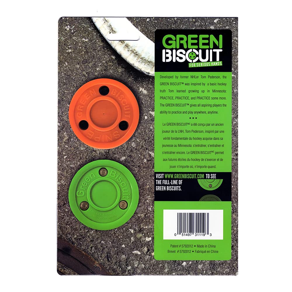 Green Biscuit Hockey Puck 2-Pack, Original, Off Ice Hockey Pucksnipe, Shooting Street Hockey Puck