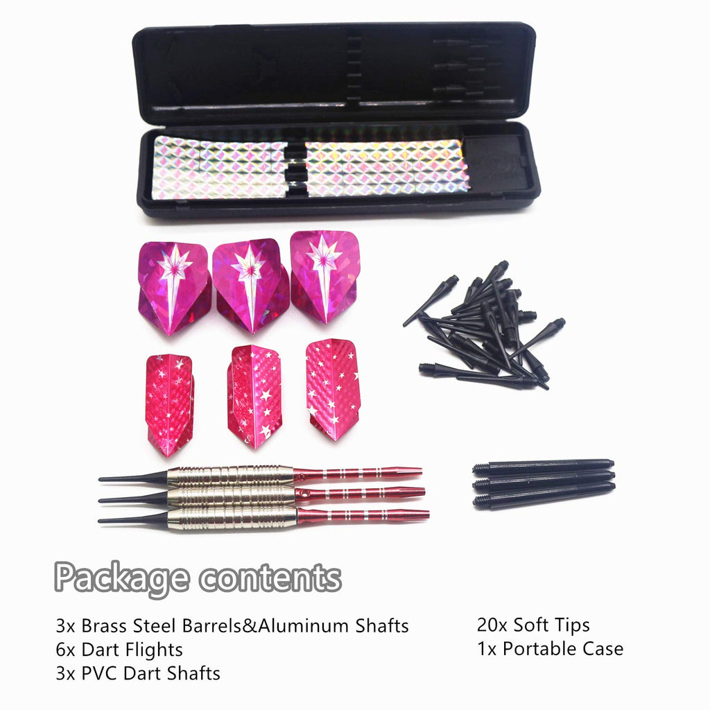 Roobeeo Soft Tip Darts Set For Electronic Dart Board 18/22G Plastic Tip Darts Set With Brass Barrels&Aluminum Shafts, 6 Flights