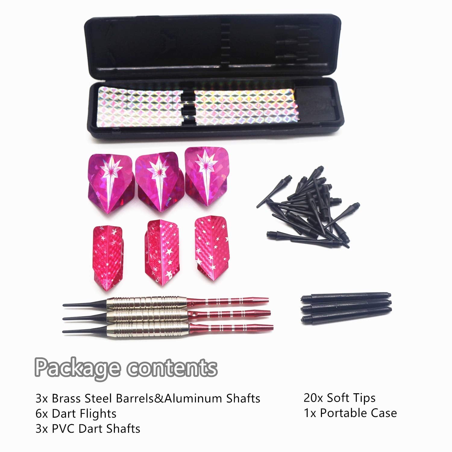 Roobeeo Soft Tip Darts Set For Electronic Dart Board 18/22G Plastic Tip Darts Set With Brass Barrels&Aluminum Shafts, 6 Flights