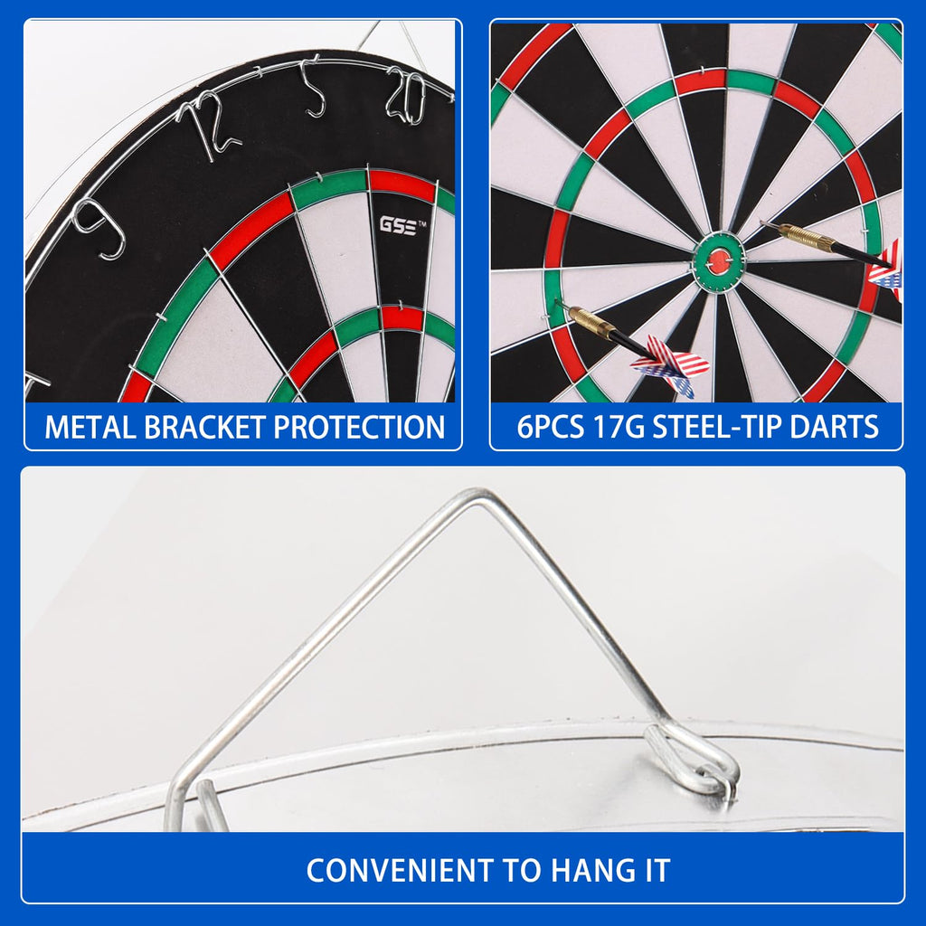 Gse 18''X1'' 2-In-1 Flocking Dartboard Game Set With Six 17G Steel Tip Darts. Bullseye And Dart Board Games Set