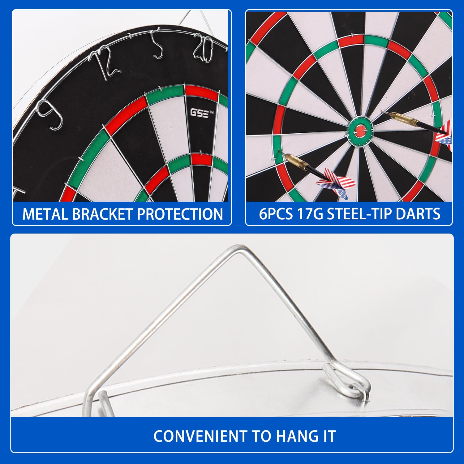 Gse 18''X1'' 2-In-1 Flocking Dartboard Game Set With Six 17G Steel Tip Darts. Bullseye And Dart Board Games Set