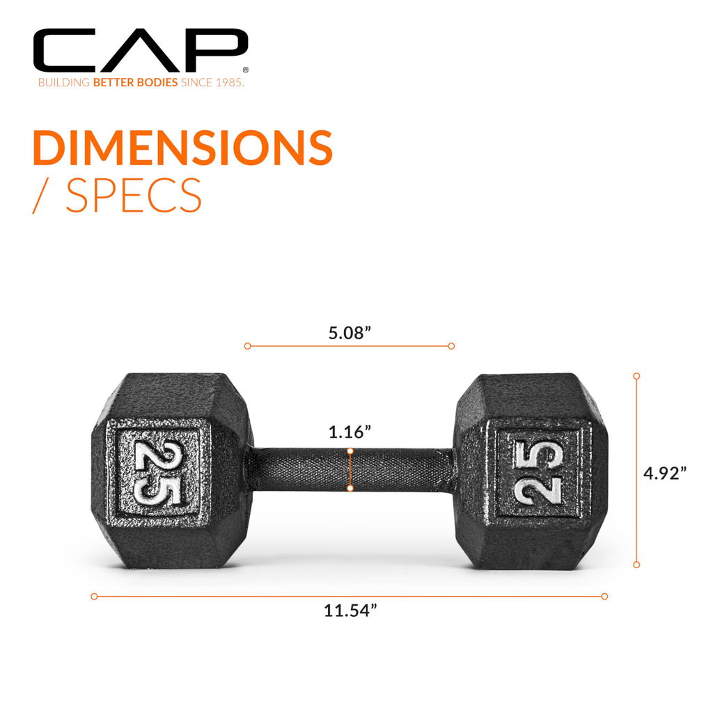 Cap Barbell Cast Iron Hex Dumbbell, Black, Single, 25 Lb