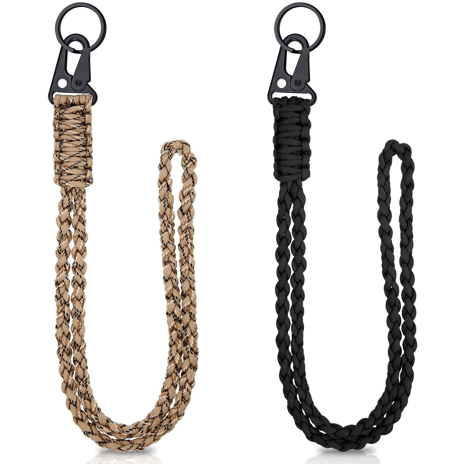 Frienda 2 Set Heavy Duty Paracord Lanyard Necklace Whistles Strap Braided 550 Keychain Lanyard for Outdoor Activities (Black, Ca