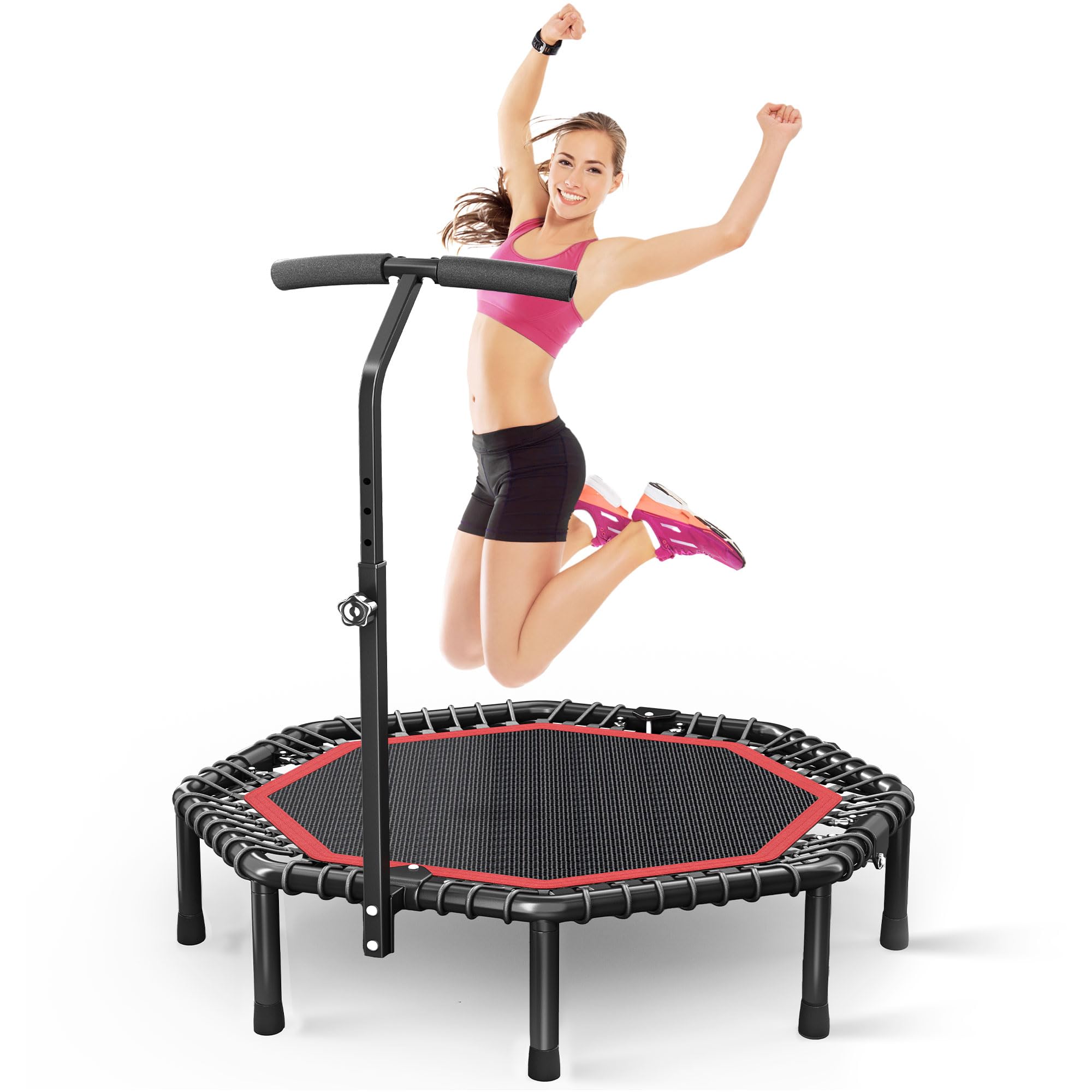 Wonlink 50  Octagonal Rebounder Trampoline for Adults, Fitness Rebounder with Quiet Bungees Cords, T-Adjustable Handle Bar, Exer
