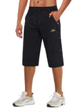 MAGCOMSEN Capri Shorts Men Zipper Pockets Quick Dry Below Knee Stretchy Drawstring Summer Workout Shorts Black, 36