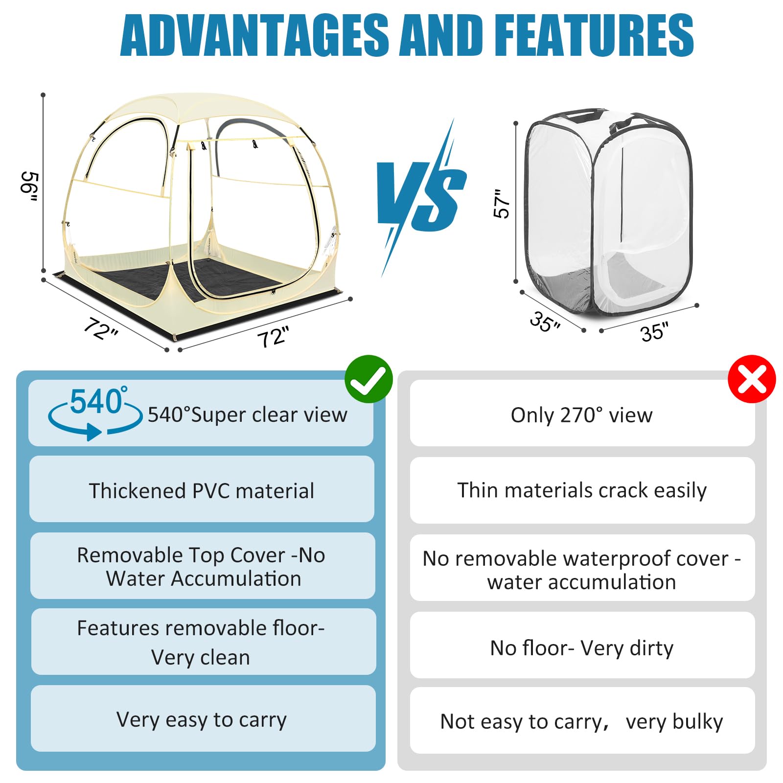 Eapele Sports Tent - Instant Pop-Up Shelter, Fits 6 Person Compact Or 4 Person Comfortably, Rain Protection For Sports, Camping,