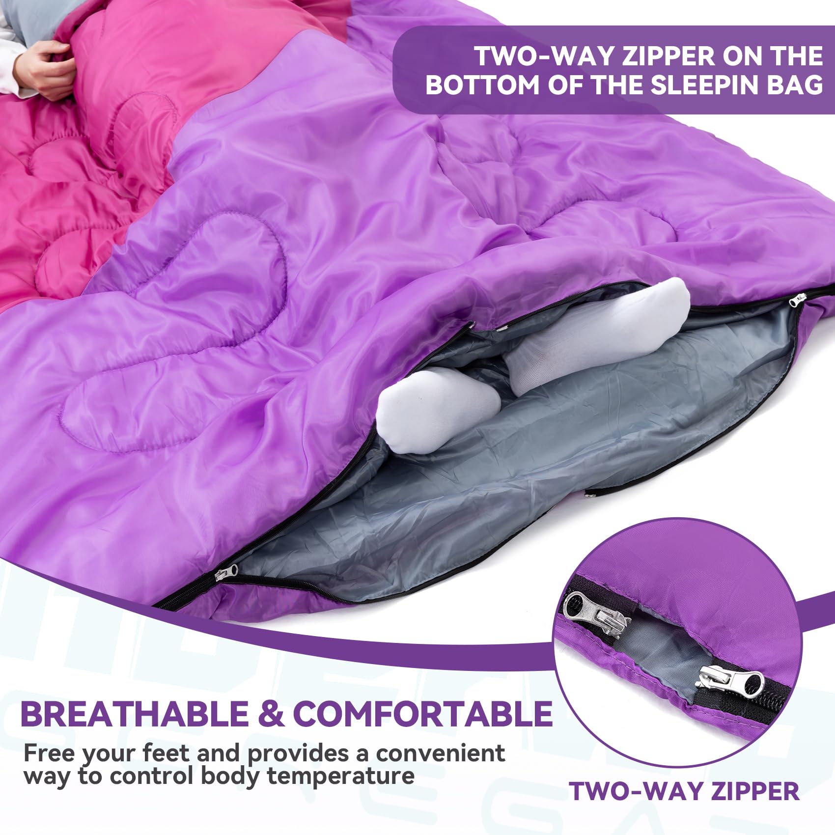 Double Sleeping Bag For Adults Kids - Lightweight 2 Person Sleeping Bag With Pillow, Queen Size Waterproof Camping Sack Two Pers