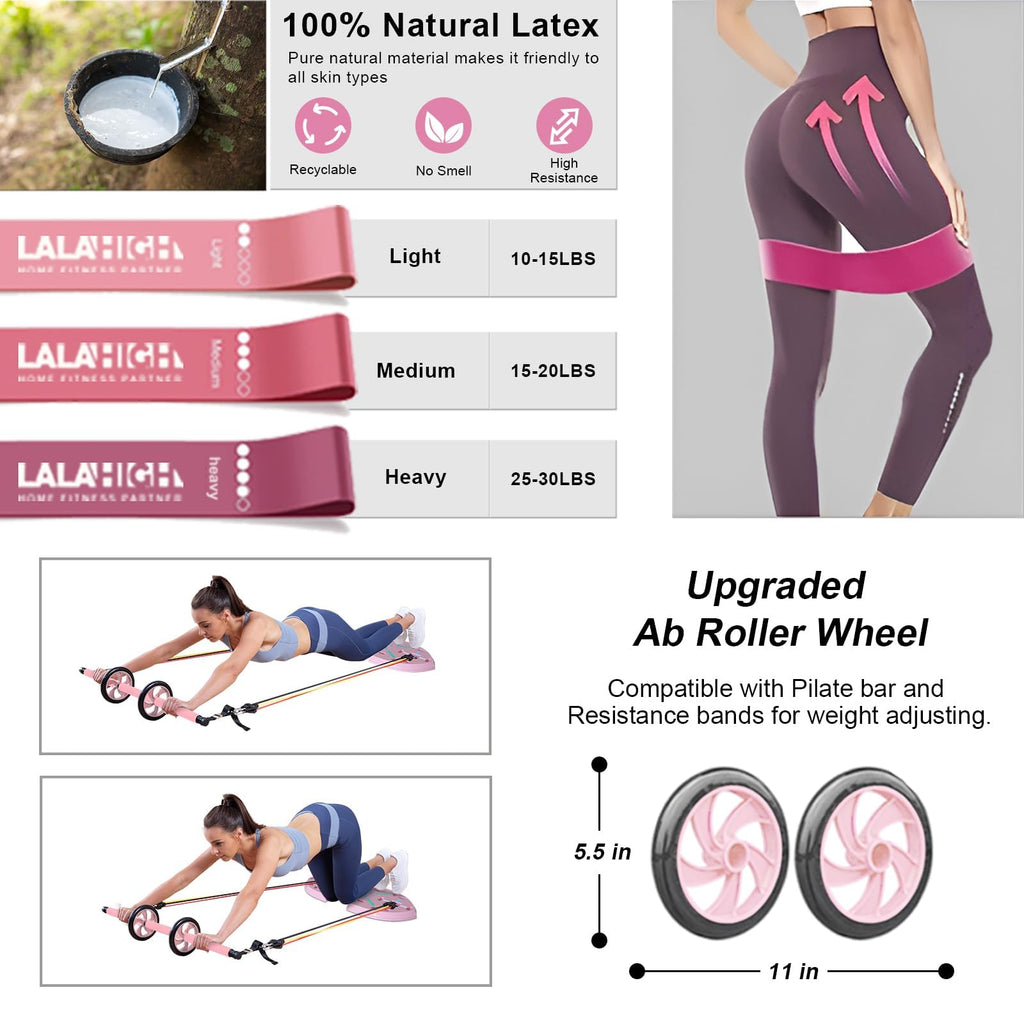 Lalahigh Home Workout Equipment For Women, Multifunction Push Up Board, Portable Home Gym System With Resistance Bands,Ab Roller