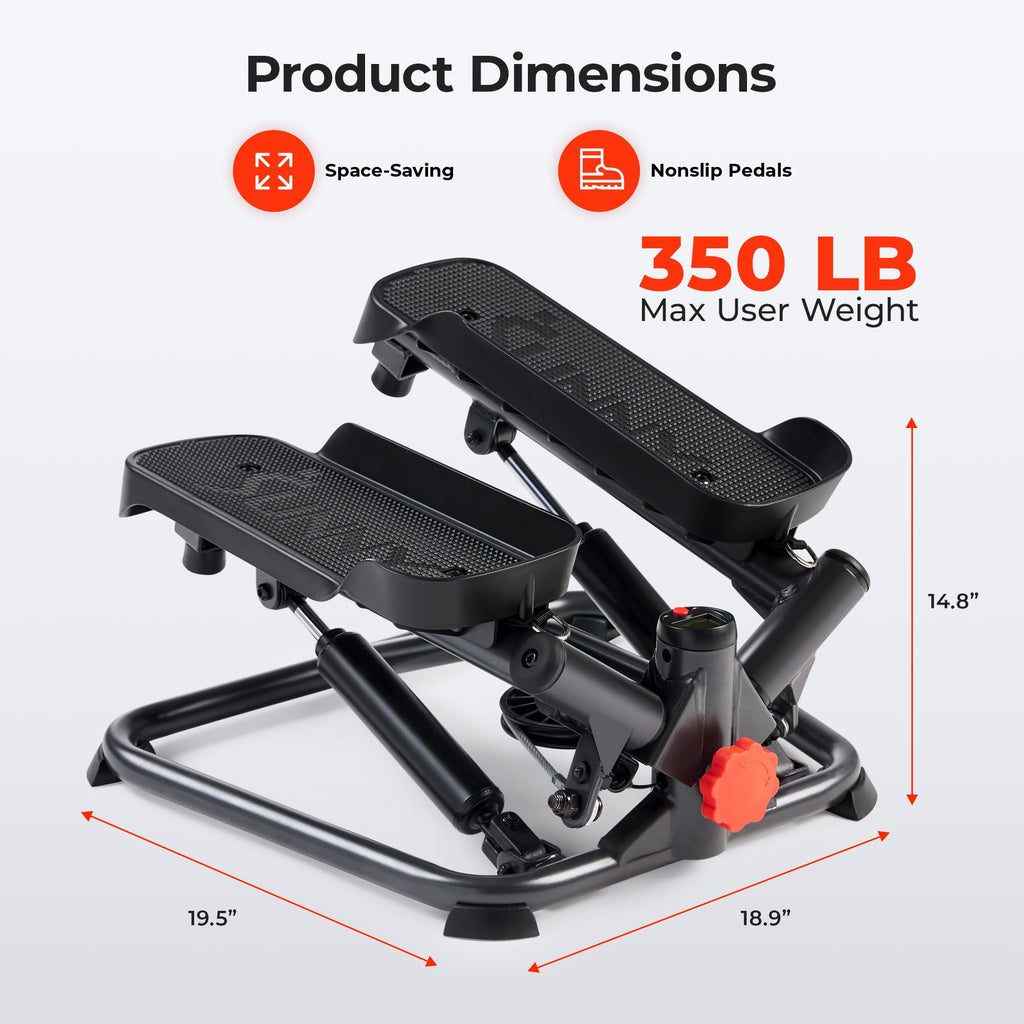 Sunny Health & Fitness Advanced Twist Stepper Machine Workout Cardio Mini Stair Master Climber Thigh Space Twist Stepper Resista