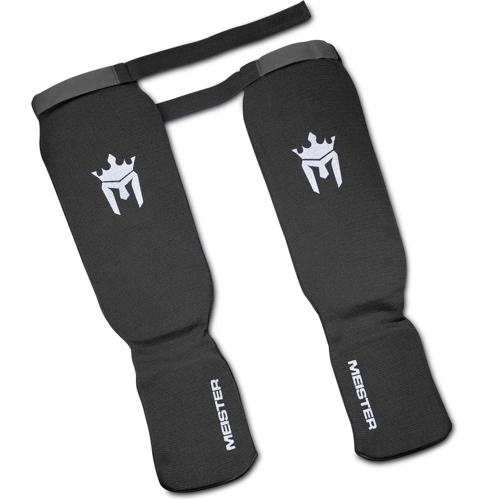 Meister Mma Elastic Cloth Shin & Instep Padded Guards (Pair) - Black - Youth/X-Small