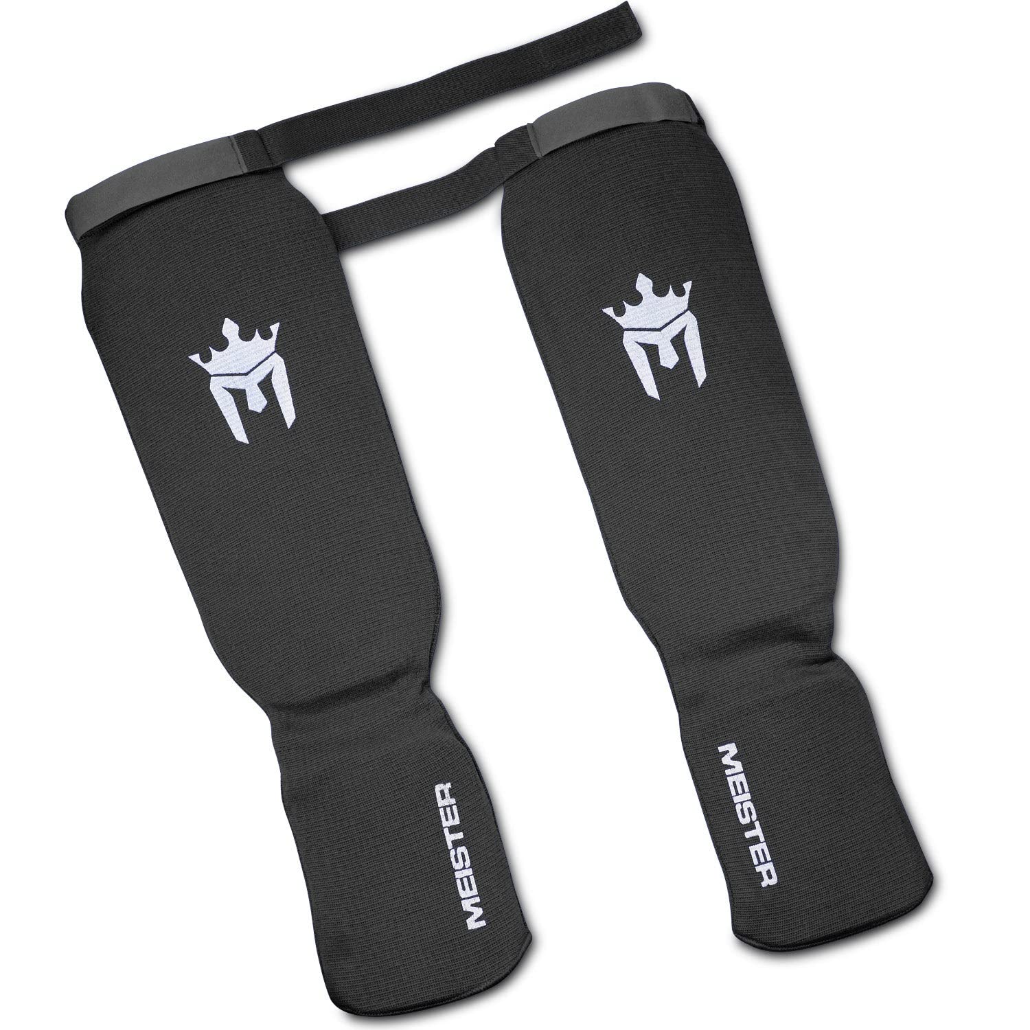 Meister Mma Elastic Cloth Shin & Instep Padded Guards (Pair) - Black - Youth/X-Small