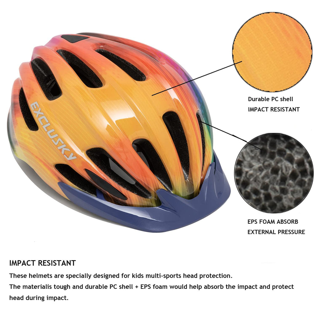 Kids Helmet Exclusky Bike Helmet for Kids Child Boys Girls Bicycle Helmet Age 5-13 Adjustable Cycle Helmet 50-57cm