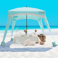 OutdoorMaster Beach Cabana with Fringes, Portable 6 x 6 Sun Canopy for Sand, Easy Set Up Beach Shelter, Included Side Wall, UP