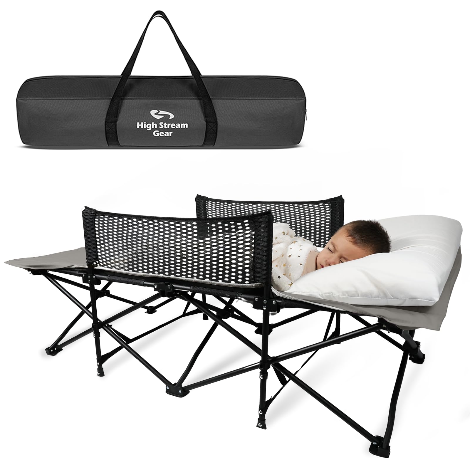 High Stream Gear Toddler Cot Bed: Kids Travel Camping And Portable Folding Cot, Great For Outdoors And Young Guests At Home. Com
